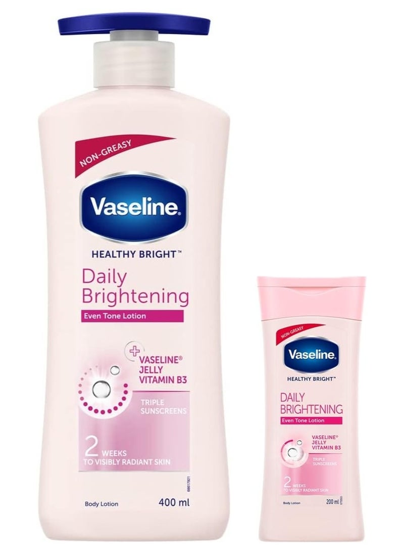Vaseline Healthy Bright Body Lotion 400 ml & Vaseline Healthy Bright Daily Brightening Body Lotion, For Healthy & Glowing Skin, 200 ml - Image 1